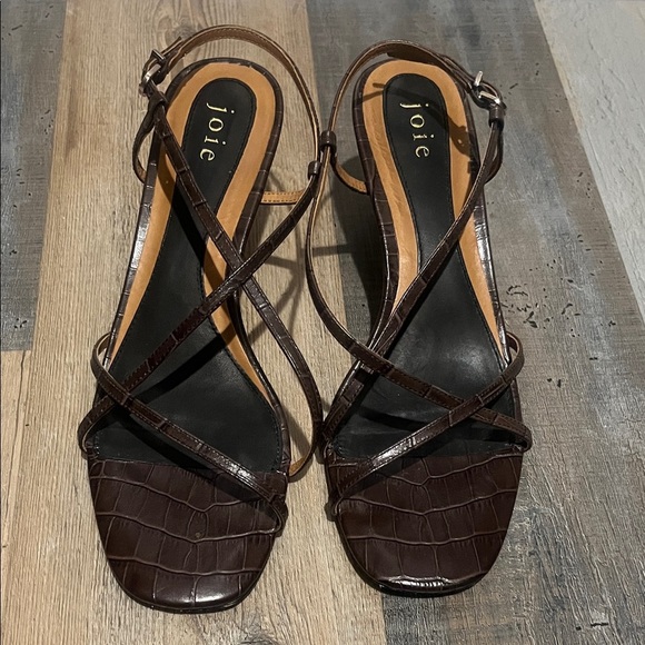 Joie Shoes - Joie brown Croc-Embossed Leather Slingback Sandals size 8.5 (38 1/2) kitten heel